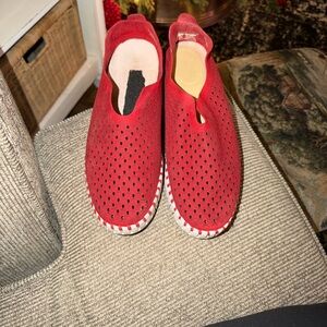 Women's Red Perforated Slip-On Loafers